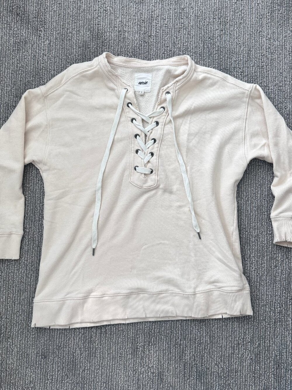 Aerie Cream Lace-Up Crewneck Sweatshirt Size S